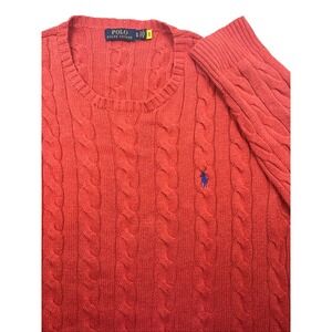 Polo Ralph Lauren Sweater Mens XL‎ Faded Red Cotton Cable Crewneck Jumper
